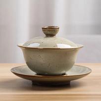 Stoneware Tea Bowl Gaiwan Tea Cup Three Pieces Tea Making Bowl Retro Domestic Kung Fu Tea Bowl Handmade Kung Fu Tea Set gaiwan gray