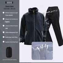 Unisex neperšlampamas lietpalčio ir kelnių komplektas dviračių sportui, motociklizmui ir žygiams - Dvisluoksnis su apsauga nuo saulės. 3XL black