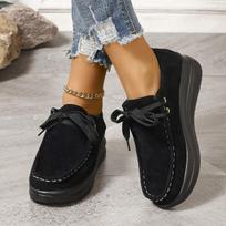 Suede Oda Platforma Loafer Storas Padas Pleištas Laisvalaikio Stambūs Batai Moterims Tendencija 2026 Suvarstomi Moteriški Patogūs Basakojai 41 juoda