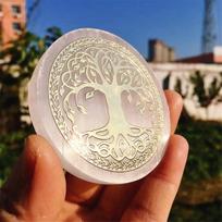 Natural Selenite Slice Slab White Gypsum 7 Chakras Flower Of Life Charging Plate Yoga Meditation Fengshui Healing Crystal 6-7cm gray