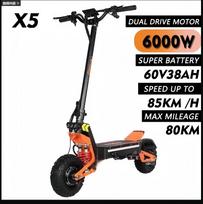 2026 Naujas X5 Elektrinis paspirtukas Dvigubas variklis 6000W60V38Ah Visureigis GREITAS greitis 85-100km/h Maksimalus baterijos veikimo laikas 120km Sulankstomas X5-6000W60V40AH-NFC-YY
