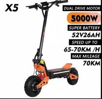 2026 Naujas X5 Elektrinis paspirtukas Dvigubas variklis 6000W60V38Ah Visureigis GREITAS greitis 85-100km/h Maksimalus baterijos veikimo laikas 120km Sulankstomas X5-BK-5000W52V26AH-YY