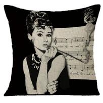45X45Cm Vintažinis Audrey Hepburn Dekoratyvinis Pagalvės Užvalkalas Pliušinis Pagalvės Užvalkalas Namų Pagalvės Užvalkalas Sofos Juodas Baltas Pagalvės Užvalkalas Peach skin 18*18(CM)-1Pcs gray