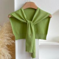 Korean Knitted Shawl Summer Air Conditioning Fake Collar Neck Guard Knit Thin Knotted Cape Shoulder Scarf For Women brown