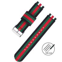 17mm 19mm 20mm Nailoninė apyrankė Swatch laikrodžiui Austas drobės audinio dirželis Vyriškas Karinis Sportinis Greito atsegimo apyrankė 20mm&Silver Buckle black