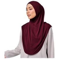 High-End Solid Color Eid Al-Fitr Long Turban Breathable Adjustable Arab Lady Headscarf Elastic Versatile Hijab Head Wrap Women tamsiai raudona spalva