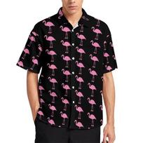 Paukščiai Flamingo Papūga Havajietiški Marškiniai Vyrams Spausdinti Atostogų Marškiniai Paplūdimiui Madinga Trumpomis Rankovėmis Atverčiama Blizganti Streetwear 2XL black