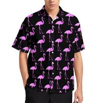 Paukščiai Flamingo Papūga Havajietiški Marškiniai Vyrams Spausdinti Atostogų Marškiniai Paplūdimiui Madinga Trumpomis Rankovėmis Atverčiama Blizganti Streetwear M black