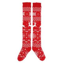 Christmas Reindeer Snowflake Print Thigh High Socks for Womens Knitted Long Over the Knee Long Stockings Leg Warmers raudona