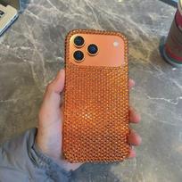 Bling Orange Full Diamond Phone Cases For iPhone 17 11 12 13 14 15 16 Pro Max Air 16e 17e Plus Luxury Glitter Rhinestone Cover For iPhone 17e oranžinė