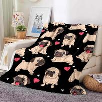 Mielas mopsų pledas Gyvūniška patalynė Flanelinis pledas Minkštas ir patogus pliušinis pledas sofai, lovai, lauko kelionėms, gimtadienio dovana Size: 75*100cm, Weight: 230 GSM gray