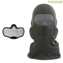 Airsofto Balaklava Galvos Apdangalas su Plieninio Tinklelio Kaukę, Elastinga Kvėpuojanti Taktinė Pilno Veido Kaukė Medžioklei Sportui Važiavimui Dviračiu alyvuogių rusva spalva