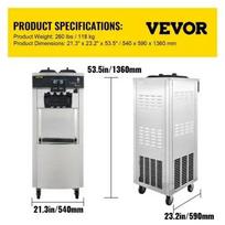 VEVOR 2200W Pre-cooling Komercinė minkšto ledų mašina 3 skoniai Užkandžių parduotuvė Kavinė 2+1 skoniai Vertikali minkšto ledų mašina