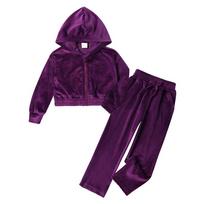 1-14 m. Vaikams Mergaitėms Velvetiniai Sportiniai Kostiumai Vaikams Žiemai Rudeniui Stori Fleece Patogūs Su Gobtuvu Liemenė + Treninginės Kelnės Rinkinukai 150cm violetinė