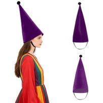 Viduramžiška fantazijos aksominė kūgio formos kepurė suaugusiems Nykštuko Elfo kostiumo kepuraitė Smailus galvos apdangalas Helovino Kalėdų Maskarado vakarėliui One Size violetinė