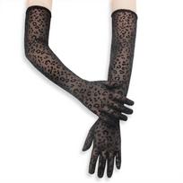 Female Alluring Modern Cheetah Design Net Fabric Fine See Through Max Flexibility Snug Well Ventilated Prolonged Mitts Performance Character Robe Up 55cm gray