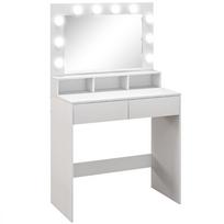 Dressing Table with Hollywood Mirror, Drawers, 3 Lighting Modes, 10 Bulbs, 80 x 40 x 135 cm, White 80 x 40 x 135 cm