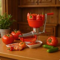 Sauce Press Tabletop Tomato Strainer Metal Body Hand Crank red