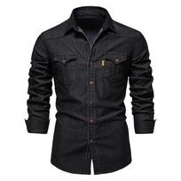 AIOPESON vyriški džinsiniai marškiniai Medvilniniai Elastingi Kokybiški marškiniai ilgomis rankovėmis Vyriški mados Kasdieniai Slim Fit Vyriški dizainerio drabužiai USA XXL 90-100 kg juoda
