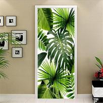 3D durų lipdukas Žalia palmių augalo tapetai Lipni įėjimo namo miegamojo dekoratyviniai vinilai Abstrakčios linijos peizažo plakatas 77x200cm(Cut 2 pcs) white