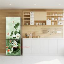 Virtuvės šaldytuvo lipdukas Vinilo šaldytuvo tapetai Visi dangteliai Lipni lotoso gėlių freska Šaldiklio plėvelės dekoro plakato lipdukas 60x180cm(1pcs)