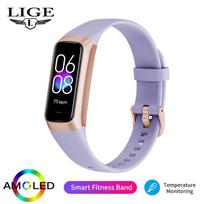 „Lige“ nauja išmanioji apyrankė „Sport Fitness Tracker“ išmanusis laikrodis AMOLED ekranas, atsparus vandeniui kūno temperatūrai, išmanioji apyrankė moterims, vyrams silicone strap violetinė