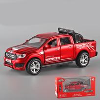 1/32 mastelio Ford Raptor F350 pikapas Diecast automobilio modelio žaislas, patraukiama atgal žaislinė transporto priemonė su garsu ir šviesa vaikams, mažiems berniukams, mergaitėms, dovanų kolekcija 1/32-17.5x6.5x6.5cm raudona