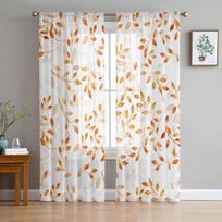 Oranžinė abstrakti augalo lapo tekstūra Rudens miegamojo permatomos lengvos užuolaidos Šventinė dekoracija Langų voile tiulio užuolaida 135W x 183H(cm)