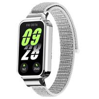 Skirta Redmi Smart Band 3 dirželio dėklo apsaugai, nailoninei kilpai apyrankei skirta Xiaomi Smart Band 9 aktyvi apyrankė + metalinis apsauginis apvalkalas balta