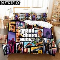 Žaidimas GTA Spausdintas patalynės komplektas Grand Theft Auto 5 animacinių filmų antklodės užvalkalas pagalvės užvalkalas Dvi karalienės dydžio anime antklodės užvalkalas patalynė 70x133cm 2pcs black
