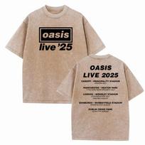 Vyriški Moteriški OASIS Live 25 Turo Vintažiniai Vasariniai Trumpomis Rankovėmis Skalbti Marškinėliai Definitely Maybe Rokas S beige