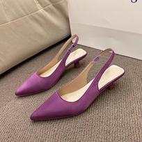 Vasaros Nauji Moteriški Basutės Kulniuku Moteriški Batai Smailus Pirštas Vienspalviai Moteriški Batai Galinis Dirželis Įslystami Chaussure Femme Zapatillas 41 violetinė