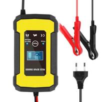 Visiškai automatinis automobilio akumuliatoriaus įkroviklis 110V į 220V į 12V 6A Išmanusis greitas maitinimo įkrovimas Šlapias sausas švino rūgštinis Skaitmeninis LCD ekranas EU Plug geltona