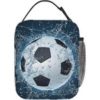Futbolo pietų dėžutė berniukams mergaitėms Pietų krepšys vaikams Vandeniui atsparus Daugkartinis Izoliuotas Mokyklai 3D Futbolo pietų dėžutė su šonine kišenė 26x21x11CM pilka spalva