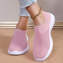 Moteriški megzti sportbačiai, kvėpuojantys slip-on plokščiapadžiai, vienspalviai minkšto pado vaikščiojimo batai, dideli dydžiai 39 white