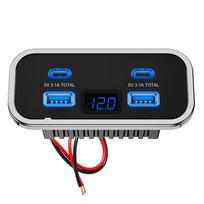 4 prievadų 12V kemperio USB lizdas 76W Dvigubas PD3.0 Type-C greitas įkrovimas ir QC3.0 skydelio sienelės tvirtinimo įkroviklio adapteris jūriniam transportui, autobusui, ATV, sunkvežimiui with Digital Voltmeter