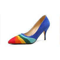 Fashion Summer New Rainbow Mixed Color 8cm High Heel Sandals  Women's French Pointed Shallow Mouth Runway Banquet Wedding Shoes size 43 42 blue