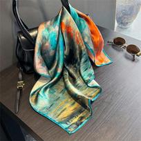 Naujas 100% tikro šilko satino moteriškas skarų rinkinys Gėlėmis margintas Foulard Femme Kvadratiniai skaros Bandana Šalikas Moteriai Hidžabui 53x53cm gray