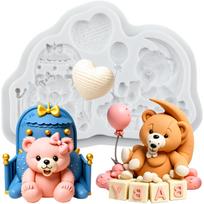 Baby Birthday Silicone Mold Teddy Bear Fondant Molds Cake Decorating Tools Cupcake Topper Candy Resin Clay Chocolate Gumpaste Mold pilka spalva
