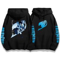 Japan Anime Fairy Tail Gray Fullbuster Graphic Print Hooded Men Women Casual Loose Hoodies Male Streetwear Harajuku Sweatshirt XL black
