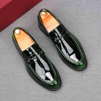 Fashion Britain Fashion New Men's Glossy Patent Leather Oxford Flats Casual Shoes Male Loafers Homecoming Wedding Dress Footwear 44 žalia