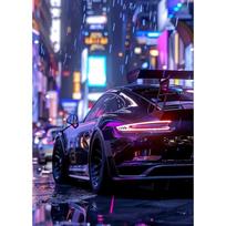 Aukštųjų technologijų superautomobilio plakatas Prabangaus automobilio LED sportinių lenktynių Neono apšviesto miesto spaudiniai Drobės tapyba Sieninis paveikslas Namų vyro kambario dekoras 70X120cm Unframed