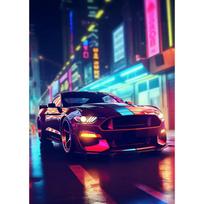Aukštųjų technologijų superautomobilio plakatas Prabangaus automobilio LED sportinių lenktynių Neono apšviesto miesto spaudiniai Drobės tapyba Sieninis paveikslas Namų vyro kambario dekoras 70X120cm Unframed