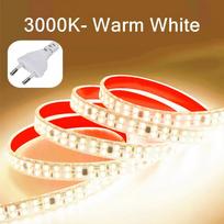 30M-0.5M 2835 LED juosta AC 220V su ES kištuku IP68 atspari vandeniui 3000K/4000K/6000K 12MM lanksti pjaustoma minkšta juosta 240 LED/M 15m šilta balta spalva