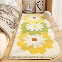 Rug For Bedroom Flannel Bedside Carpet Nordic Simple Fresh Flowers Bedroom Living Room Sofa Tea Table Carpet 40X120CM(1.3X3.9FT beige