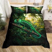 Chameleono antklodės užvalkalų komplektai paaugliams Karalienės Karaliaus dydžio Lengvas pūkinės antklodės užvalkalų komplektas Gyvūnų raštas Miegamojo dekoras Be užpildo EU Single(135x200cm)