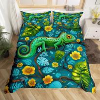 Chameleono antklodės užvalkalų komplektai paaugliams Karalienės Karaliaus dydžio Lengvas pūkinės antklodės užvalkalų komplektas Gyvūnų raštas Miegamojo dekoras Be užpildo EU Single(135x200cm) blue