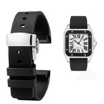Klasikinis 20 23 mm laikrodžio dirželis Cartier Santos Sandoz Santos 100 serijai, silikoninis laikrodžio dirželis, guminiai vyriški ir moteriški laikrodžio priedai 20mm black