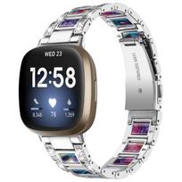 Deimantinis dirželis skirtas Fitbit Versa 4 3 Sense 2 juostų išmaniajam laikrodžiui Priedai Dervos nerūdijančio plieno metalinė apyrankė Fitbit Versa 3 dirželis For Fitbit Sense 1 2 gray