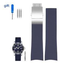 Lenktas galas Guminė laikrodžio apyrankė Longines Conquest HydroConquest L3.781 642 742 782 Sportiniams Nardymo Silikoniniams Mėlyniems Laikrodžio Dirželiams 21mm 21mm gray